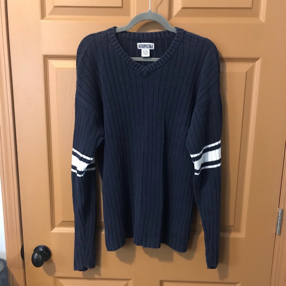 Aeropostale Men’s Blue Sweater W Striped Sleeve L